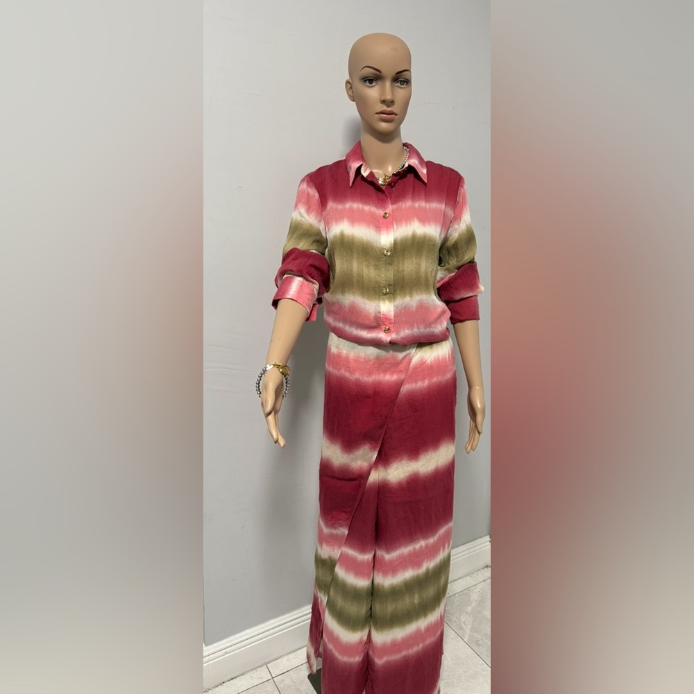Zara Red and Cream Tie-Dye pant and blouse set